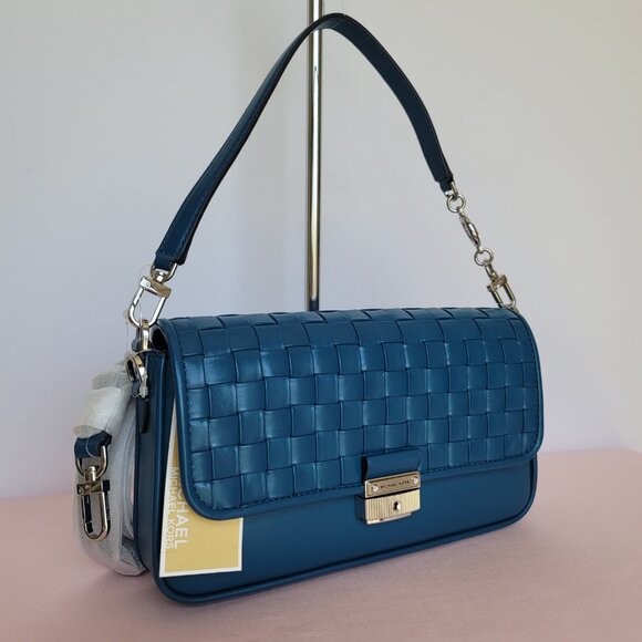 MICHAEL KORS Bradshaw Woven Smooth Leather Convertible Bag- Deep M.🎈⭐SALE $175. - Picture 2 of 16
